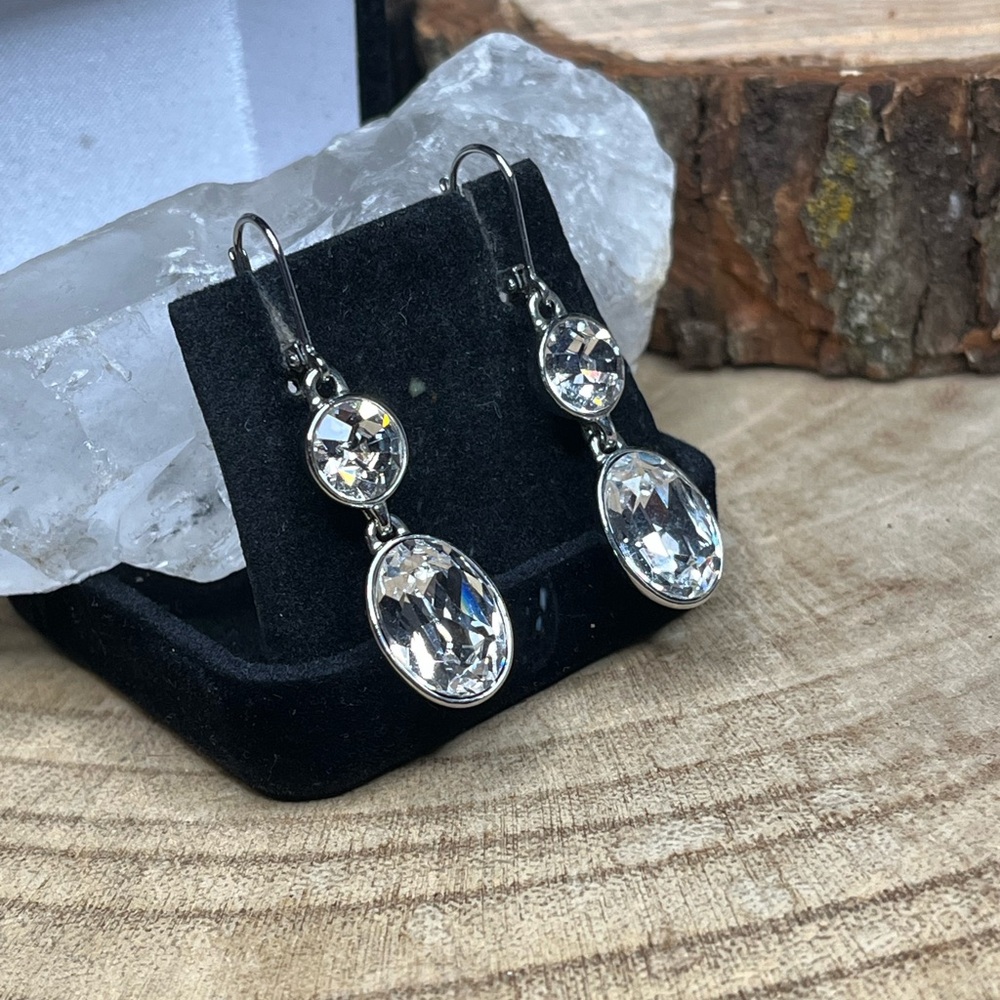 Givenchy Silver Rhinestone Drop Dangle Earrings - image 3